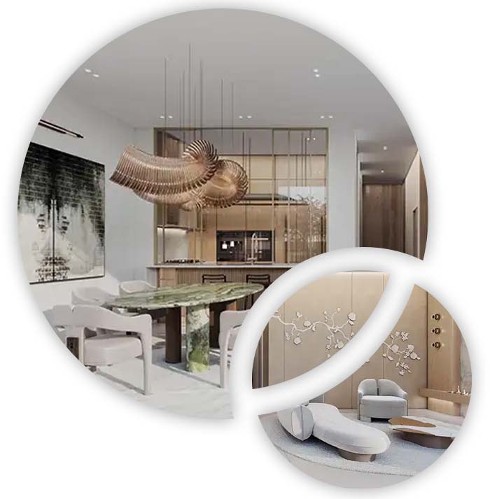 Split view highlighting the sleek kitchen and the modern bathroom, showcasing smart use of space and design.