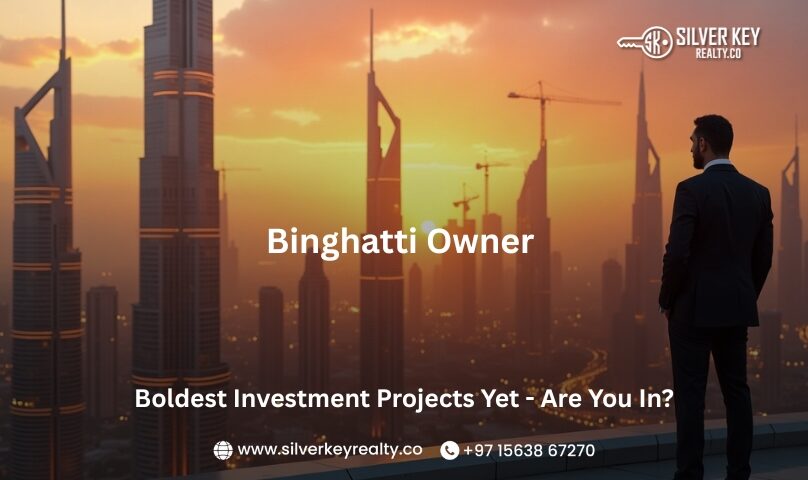 Dubai skyline featuring Binghatti-style towers with bold architecture and text overlay saying “Binghatti Owner’s Boldest Investment Projects Yet - Are You In?”