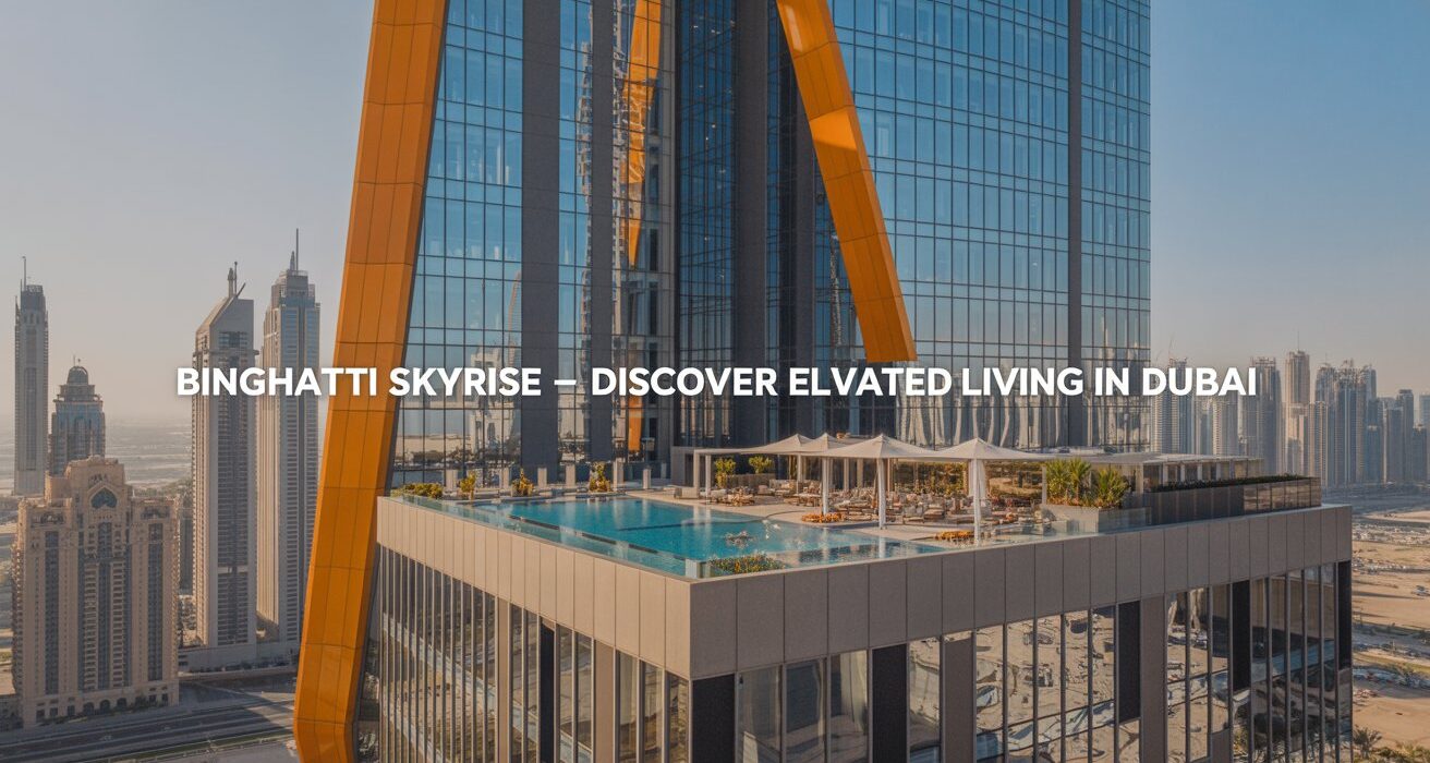 Luxury high-rise view of Binghatti Skyrise in Dubai with iconic architecture and skyline backdrop.