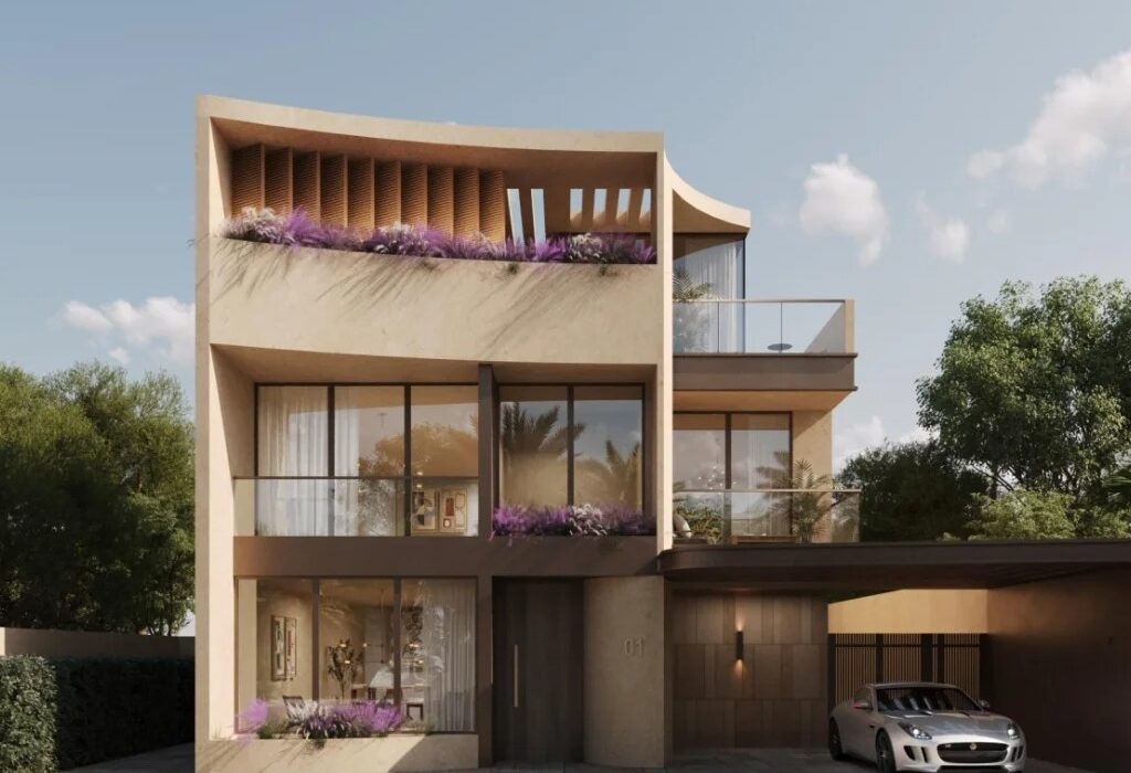 Luxury villa exterior at Kensington Gardens by Leos in Greenwood Dubai
