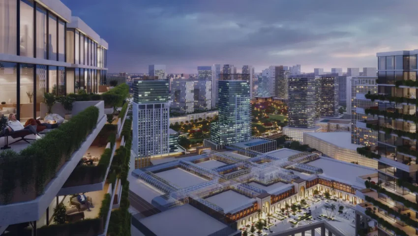 Azizi Milan brochure design showing master plan and apartment layouts
