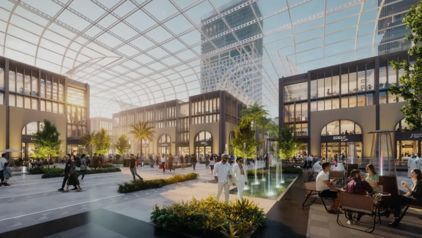 Front view of Azizi Milan Dubai showcasing modern architecture and elegant glass facade